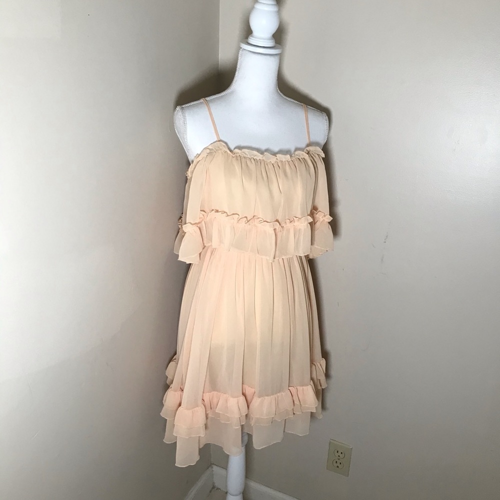 Ruffle Off-Shoulder Peach Mini Dress 🍑